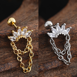 Boucle d'oreille classique 20G avec chaîne pendante et zircone transparente, clou à dos plat pour hélix, cartilage, labret, conque, bijoux de corps - Product Image 2