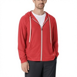 Sweat-shirt à capuche zippé rouge pour homme, coupe classique, couleur unie, décontracté, pour l'automne, 100% polyester tissé, respirant, respectueux de l'environnement - Product Image 1
