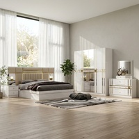 Ensemble complet de meubles de chambre à coucher de luxe en bois, design moderne, avec lit king-size en cuir double, armoire et commode, pour la maison, disponible en taille queen.