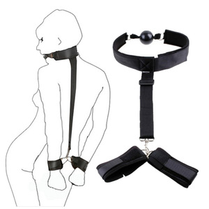 Kit SM de retenue de Bondage sexuel adulte, boule de bouche Gag avec menottes <span class=keywords><strong>en</strong></span> cuir, offre spéciale - Product Image 2