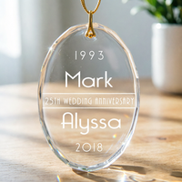Adorno de Cristal Óptico Transparente Ovalado, Recuerdo Personalizado de Aniversario para Parejas, Decoración Navideña