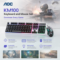 Clavier et souris de jeu filaires AOC KM100 Noir 104 touches USB Souris rétroéclairée 800 DPI pour PC Ordinateur portable Bureau En stock