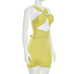 Viviblook J26ST287 New Women Outfit <b>Sexy</b> Sleeveless Solid Color Halter Hollowed Tank Top Tight Mini Skirt Two Piece <b>Set</b> - Product Image 3