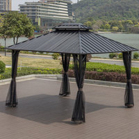 Gazebo extérieur en polycarbonate rigide 12'x20' avec rideaux, cadre en aluminium avec filet pour jardin, patio