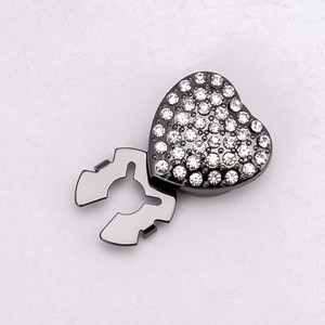 カスタムクリスタルボタンカバー、ファブリックハート型ラインストーンカフスボタン、レディースアパレル、亜鉛合金シャンクメッキ、ドライRHブランド - Product Image 2