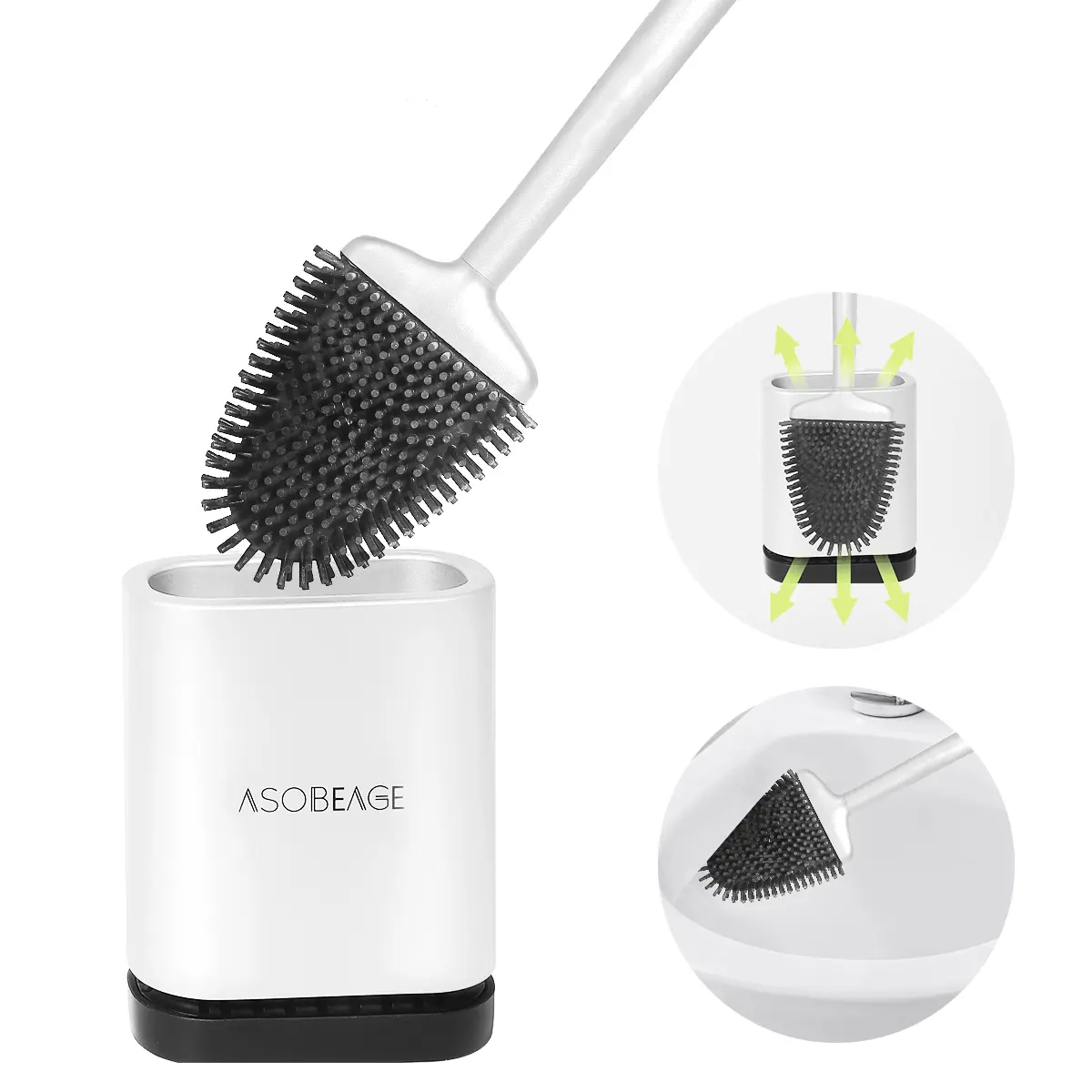 ASOBEAGE Toilet Brush,Deep Cleaner Silicone Toilet Brushes with No-Slip Long Plastic Handle and Flexible Bristles