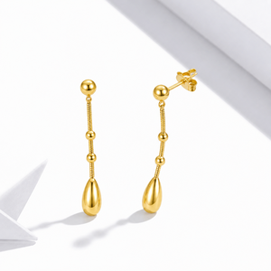 Pendientes Colgantes de Lágrima con Cadena de Serpiente y Cuentas, de Acero Inoxidable con Baño de Oro de 14K al Vacío, Joyería con Bola de 43mm - Product Image 1