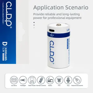 Customized Super Power 1.5v Lithium D Size Rechargeable Batteries Usb Type-C Lr20 D Type Li Ion Rechargeable Battery