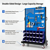 Chariot organisateur mobile à panneaux perforés pour l'entretien d'atelier, multifonctionnel comme présentoir à outils et support de rangement pour vis