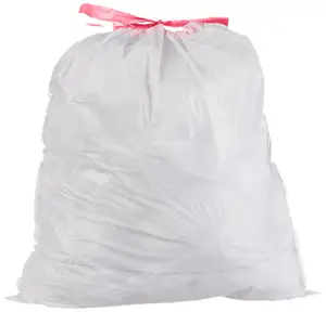 Sac poubelle blanc pliable en rouleau personnalisé, sacs à ordures en plastique de 13/30 gallons à cordon