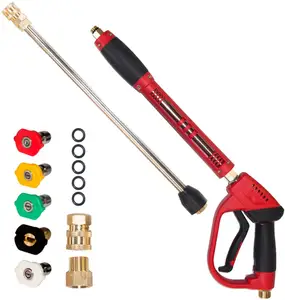 Pressure Washer Gun, Red High Power Water Gun with Replacement Wand Extension M22 Fittings, 5000 PSI