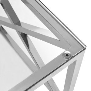 Table <span class=keywords><strong>console</strong></span> en <span class=keywords><strong>acier</strong></span> inoxydable chromé argenté avec plateau en <span class=keywords><strong>verre</strong></span> trempé, table de couloir, décoration de meubles pour la maison, l'hôtel - Product Image 3