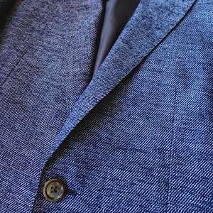 Blazer Azul a Rayas de Pescado para Hombre, Estilo <span class=keywords><strong>Italiano</strong></span>, <span class=keywords><strong>Corte</strong></span> Entallado, Casual de Negocios, Chaqueta Deportiva de Mezcla, Doble Botonadura, Cuello en V, Hecho en EE. UU. - Product Image 4