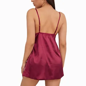 <strong>Camison</strong> De <strong>Seda</strong> Satinada Con Cuello En V Women's Silk Nightgown Smooth Lace Night Dress Thong Nightdress Satin Sleepwear - Product Image 1