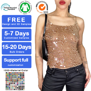 <strong>Shiny</strong> Women's Crochet <strong>Tops</strong>, Sexy and Breathable Vests, Customizable Summer Form-fitting Sequined Short Casual <strong>Tops</strong> - Product Image 4