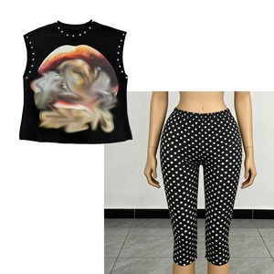 Nuovo Trendy Completo <span class=keywords><strong>Donna</strong></span> di Design: Top Stampato e Leggings, Set 2 Pezzi <span class=keywords><strong>Casual</strong></span> Y2K, <span class=keywords><strong>Abbigliamento</strong></span> Estivo Femminile - Product Image 3