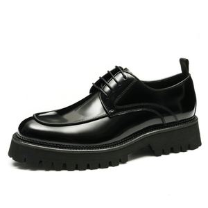 Chaussures pour hommes en cuir de vachette véritable, style business décontracté, à semelle plateforme épaisse, en cuir verni à surface lisse, rehaussantes - Product Image 5