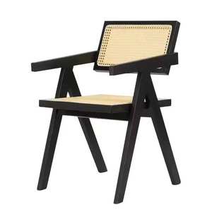 Home Restaurant Hotel Furniture Rattan Seat Woven Wicker Solid Wood Dining <b>Chair</b> for Sale - Product Image 5