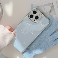 Coque de téléphone avec nœud papillon bleu doré pour Iphone16 16Pm16Pro 16Plus 15 15Pm 15Pro 14Pm 14Pro 14 13 13Pm 13Pro 12 12Pm coque époxy