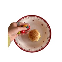 Bols et assiettes à salade en céramique à motif végétal rétro style Ins - Vaisselle domestique compatible micro-ondes Nouvelle collection 2026