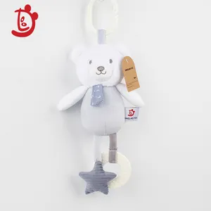 hot selling products 2024 factory custom baby cartoon bear plush bed hanging bell toy infant teether baby toys 0-12 months