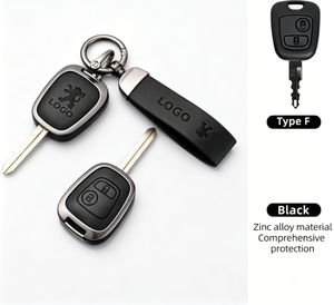 Vente en gros directe, prix raisonnable, étui de protection pour <span class=keywords><strong>clé</strong></span> de voiture en alliage de zinc, métal et cuir pour <span class=keywords><strong>Peugeot</strong></span> 206 208 406 - Product Image 1