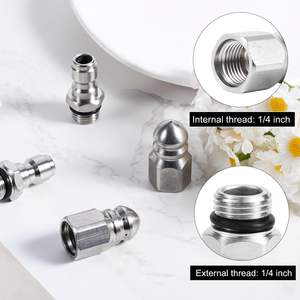 <span class=keywords><strong>Buse</strong></span> de jet d'égout en acier inoxydable 1/4 "NPT connecteur rapide nettoyeur haute pression tuyau de vidange outil de nettoyage 5000 PSI - Product Image 3