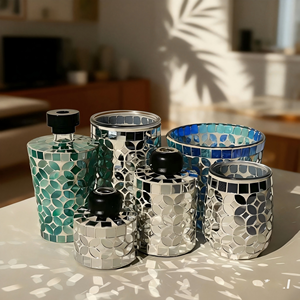 Vela Aromática en Frasco de Mosaico Azul Mediterráneo y Botella Difusora, Decoración para el Hogar, Alta Demanda, Venta al por Mayor - Product Image 1