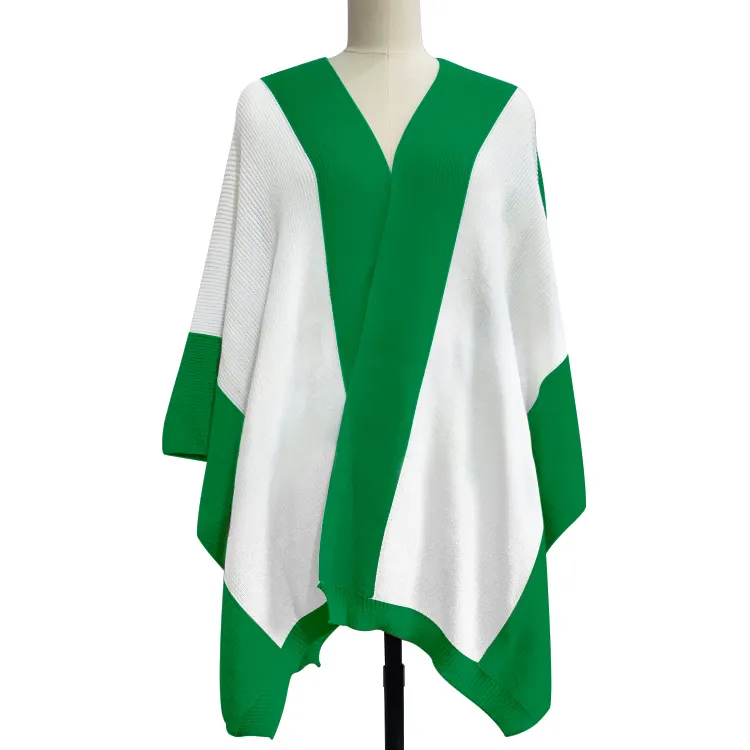 Personnalisé Oem Odm Logo Sororité Poncho Pull Vert Rose 100% Acrylique Femmes Long Tricot Châle Pull