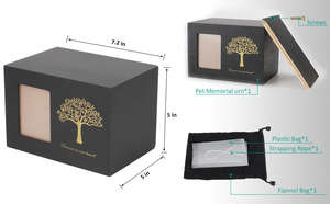 Urna Funeraria Moderna di Lusso Ecologica per Animali Domestici, Design Rettangolare in Legno Massiccio Nero con Motivo Albero della Vita e Foto del Cane in Ottone - Product Image 6