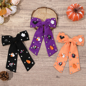 Halloween Rhinestone <b>Bow</b> Hair <b>Clips</b> Ghost Pumpkin Bat Barrettes Girls Cosplay Party Hair Accessories - Product Image 1