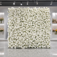 Panel dinding bunga 3D gulung 8ft x 8ft tanpa sambungan, warna putih sutra mawar, untuk dekorasi pernikahan dan pesta