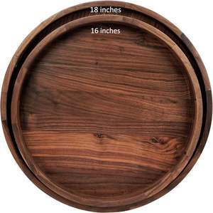 Bandeja Redonda Extra Grande de Madera de Nogal Negro de 18 Pulgadas con Asas para Té, Café, Bandeja Decorativa Circular Clásica de Madera para Servir - Product Image 5