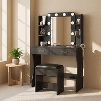 Table de maquillage américaine moderne avec miroir amovible et étagère de rangement, coiffeuse de chambre avec tabouret de rangement