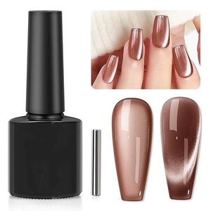 Vernis à ongles gel effet œil de chat : vernis gel magnétique marron avec bâtonnet magnétique, effet magique couleur automne, brillant galaxie œil de chat - Product Image 1