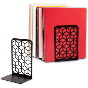 Geomod <strong>3D</strong> Cube Black Metal Boho Minimal <strong>Bookends</strong> 3 Pair Multi-piece Durable Sturdy Office Book Holders 7x4.75 Inches - Product Image 3
