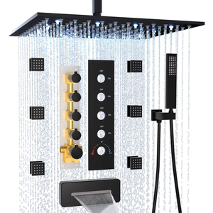 Ensemble de robinetterie de douche à jet portatif pour salle de bain, avec pommeau de douche pluie LED en nickel brossé - Product Image 2