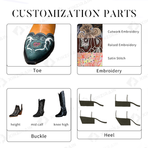 Xinzirain, diseño personalizado, <span class=keywords><strong>botas</strong></span> de vaquero para niñas, punta estrecha, cuero marrón, 7cm, tacón de bloque, <span class=keywords><strong>botas</strong></span> occidentales para <span class=keywords><strong>mujer</strong></span> - Product Image 2