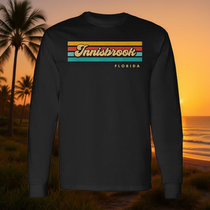 Innisbrook Florida <b>Long</b> <b>Sleeve</b> <b>T</b>-<b>Shirt</b> Vintage Sunset <b>Stripes</b> Design Unisex Crew Neck Adult Promotional - Product Image 3
