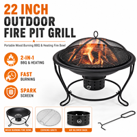 Brasero portable de 22 pouces pour brûler du bois, foyer extérieur sans fumée avec grille de barbecue et écran anti-étincelles pour le camping, la terrasse et le jardin