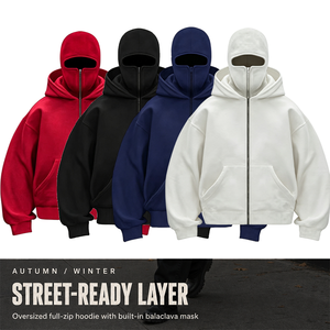 Sudadera con capucha y cremallera completa para hombre con logotipo personalizado y máscara <span class=keywords><strong>de</strong></span> balaclava, estilo urbano oversize, OEM, para invierno - Product Image 2