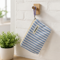 Tas Kosmetik Bergaris Kanvas dengan Ritsleting, Dompet Makeup, Tempat Pensil, Organizer Perlengkapan Mandi, Tas Clutch untuk Wanita, Cocok untuk Perjalanan