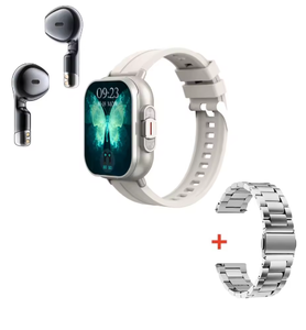 สมาร์ทวอทช์ซิลิโคนและเหล็กคุณภาพสูง พร้อมหูฟังบลูทูธ TWS 2-in-1 หน้าจอสัมผัสเต็มรูปแบบขนาด 2 นิ้ว รองรับการโทร ฟังเพลง ออกกำลังกาย และตรวจสอบสุขภาพ - Product Image 3