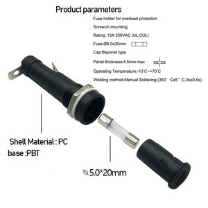 Portafusibles de tubo de vidrio Premium FH30 15A 250V <span class=keywords><strong>Bayoneta</strong></span> de baja capacidad de ruptura 6mm * 30mm Montado en panel para fusibles Premium de 6mm * 30mm - Product Image 4