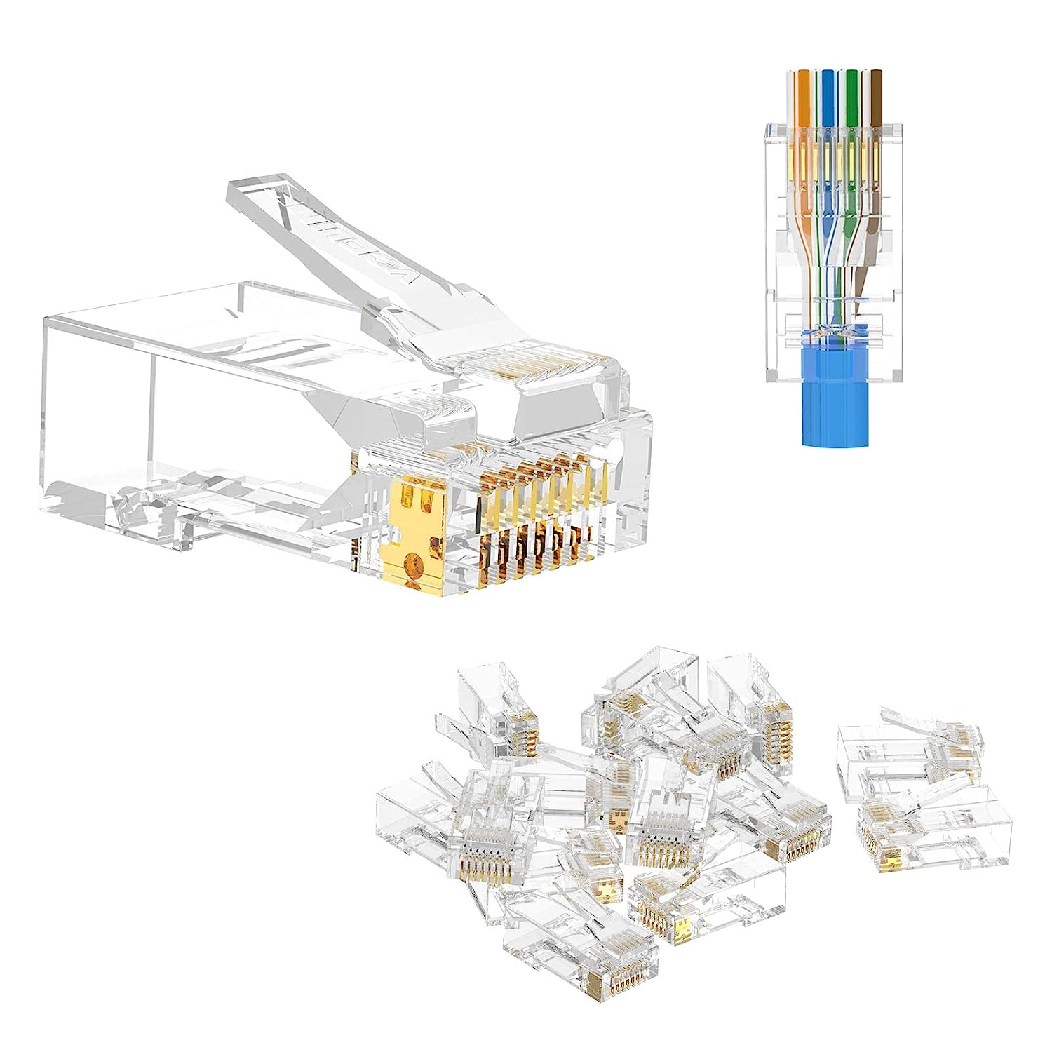 Разъем RJ45 проходит через Cat6 50 Pack, Ethernet RJ45 штекер для Cat6/Cat5/Cat5e UTP сплошной и многожильный сетевой кабель