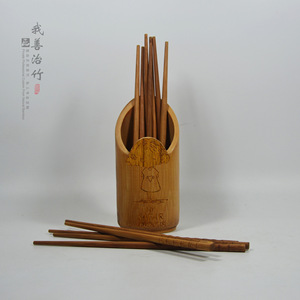 Bamboo Chopstick Holder Round With Wooden Lid For Kitchen Draining Rack - Product Image 2