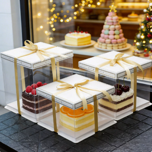 In Stock <strong>Birthday</strong> Cake Packaging Box 6/8/12 inch 10-inch Single/double Layer Taller square Transparent Cake Box No <strong>Ribbon</strong> - Product Image 3