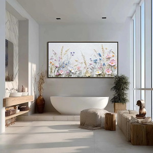 <span class=keywords><strong>Peinture</strong></span> à l'huile sur toile abstraite moderne minimaliste, art mural décoratif, <span class=keywords><strong>peinture</strong></span> à l'impasto de fleurs sauvages en 3D peinte à la main - Product Image 5