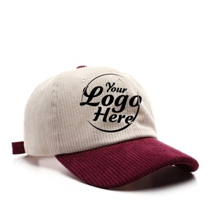 Casquette de baseball sportive personnalisée en velours côtelé bicolore, style hip-hop, à 5 panneaux, visière plate, pour skateboard, avec fermeture snapback - Product Image 1