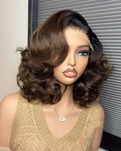 Nguyên tóc giả tóc Ombre tóc vàng ngắn <span class=keywords><strong>Bob</strong></span> 4x4 5x5 glueless tóc giả tóc con người Nâu bouncy xoăn <span class=keywords><strong>Bob</strong></span> 13x4 Trong Suốt Ren phía trước tóc giả - Product Image 1